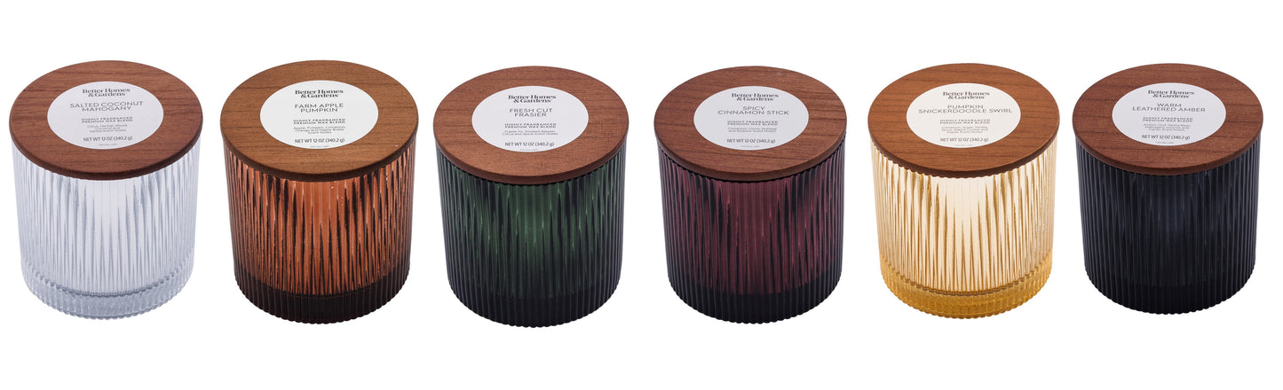 Pumpkin Snickerdoodle Swirl Scented 2-Wick Ribbed Mercury Glass Jar Candle with Wooden Lid, 12 Oz