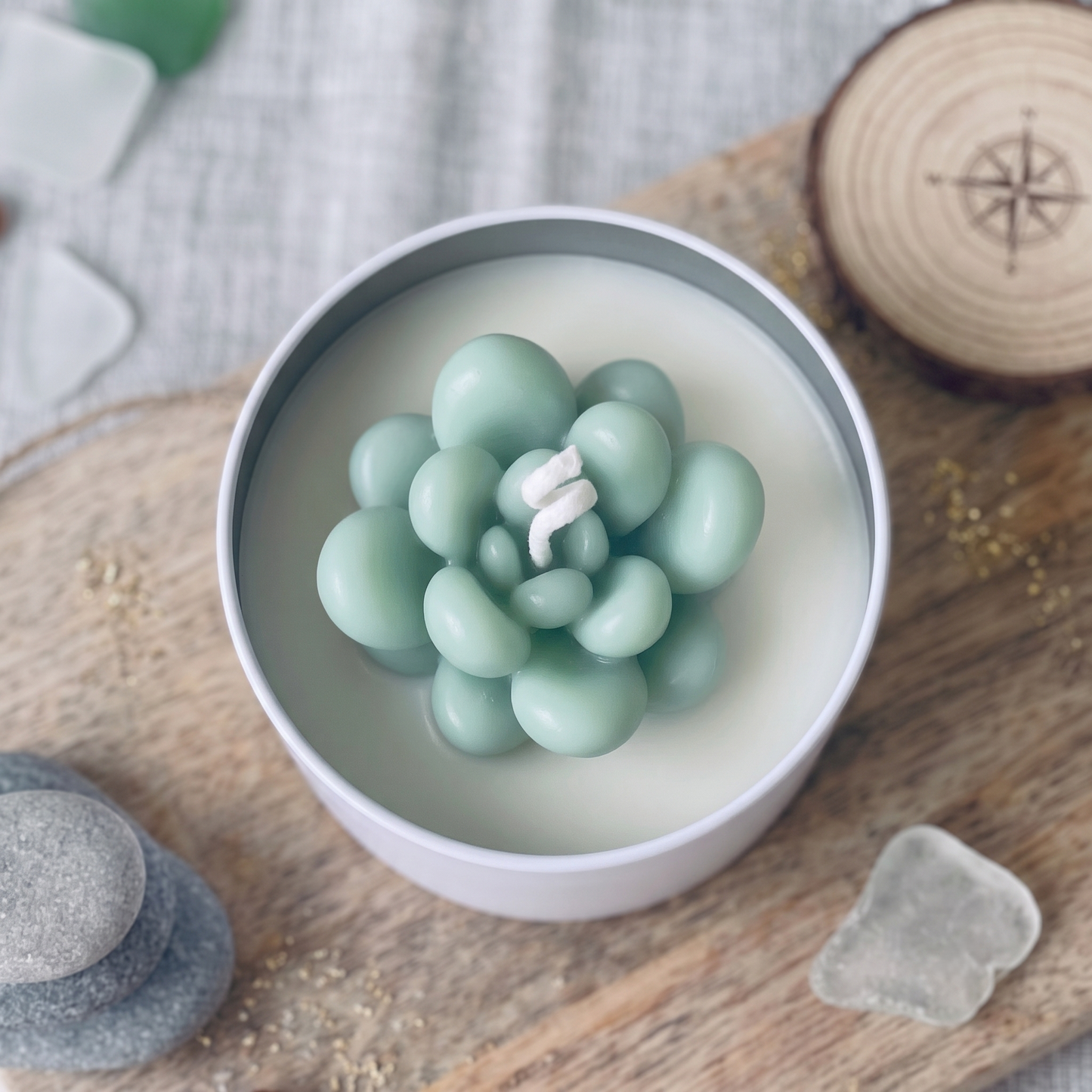 Seafoam Bubble Succulent Candle