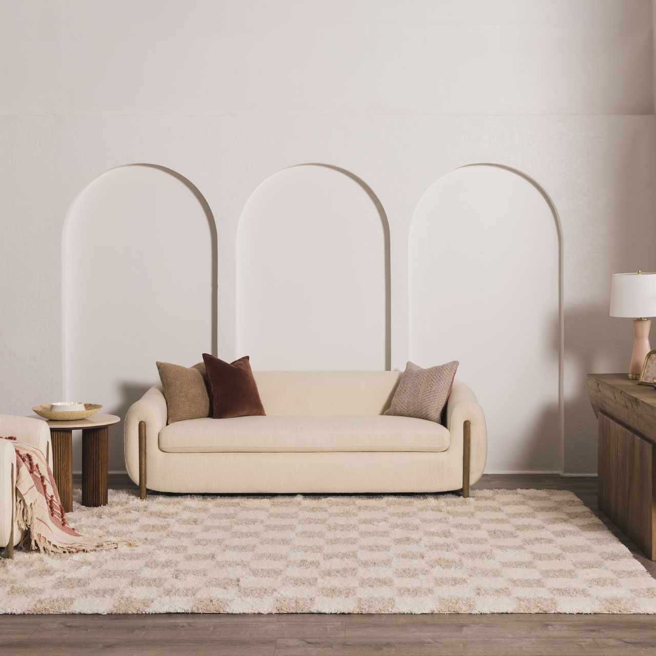Light Brown Checkered Area Rug