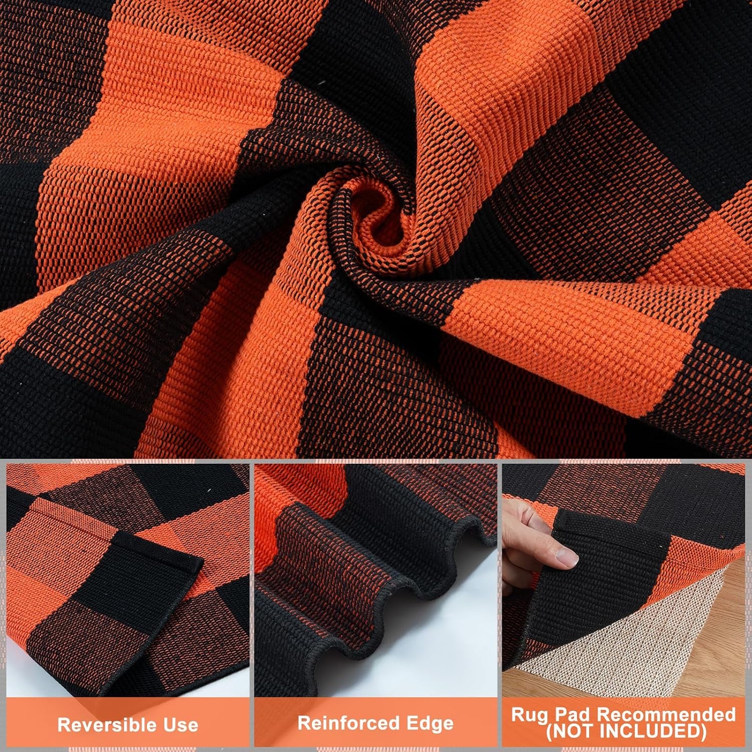 Halloween Buffalo Plaid Outdoor Rug, Fall Decor Front Porch Rug