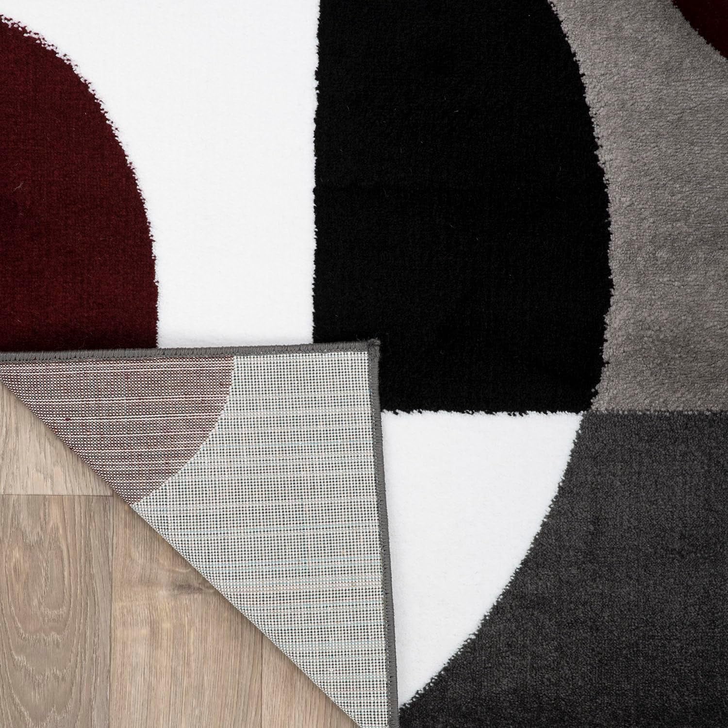 Circles Modern Soft Living Room Runner Rug Burgundy 2' X 7'2"