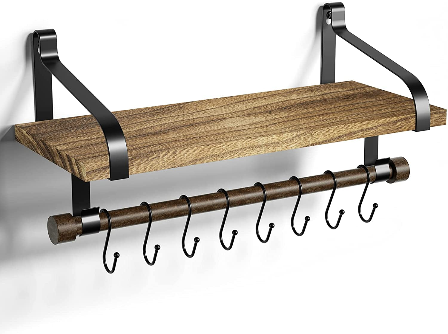 17.3"Floating Wall Shelf Solid Wood,Coffee Bar Carbonized Black