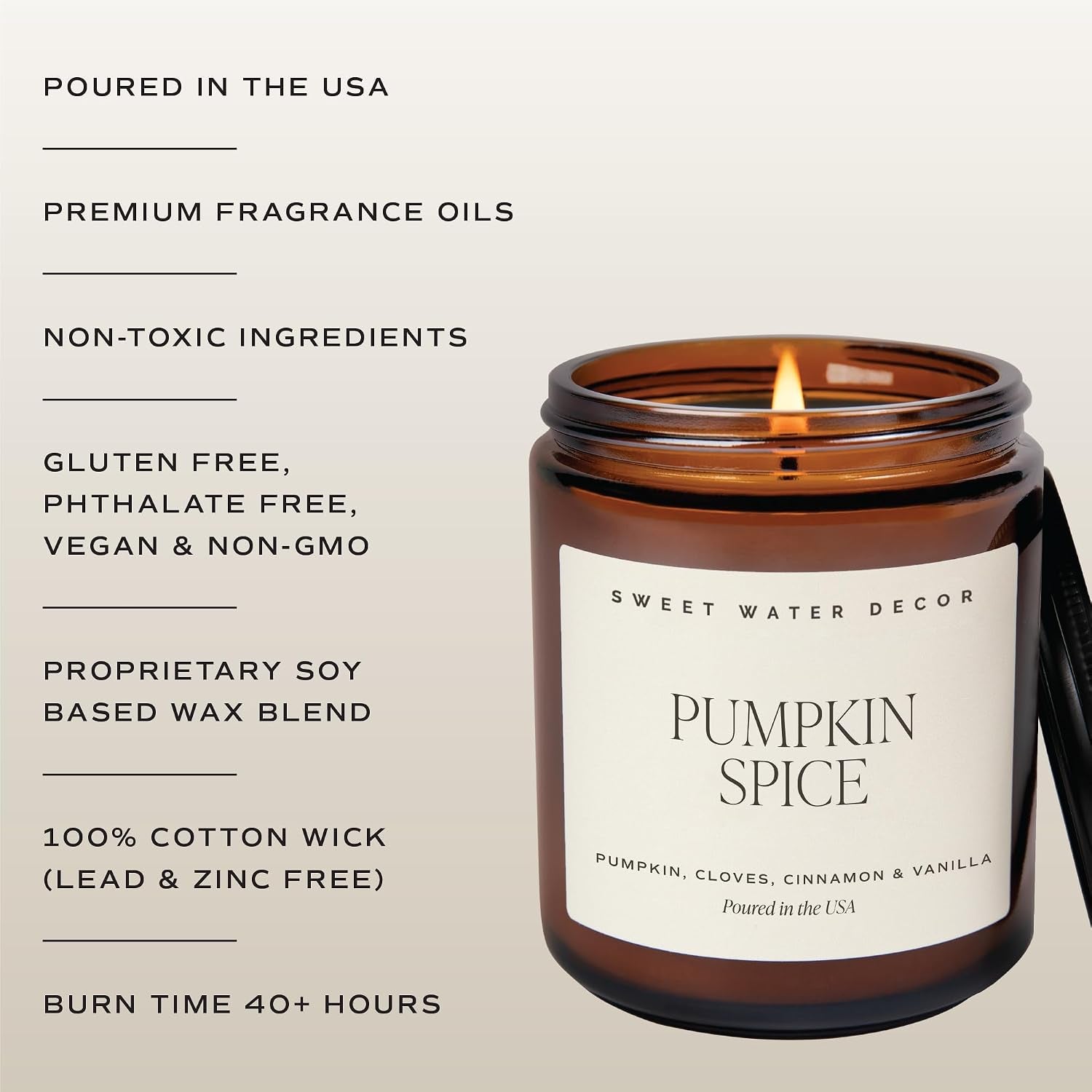 Pumpkin Spice Candle, 9Oz Amber Glass Jar, Fall