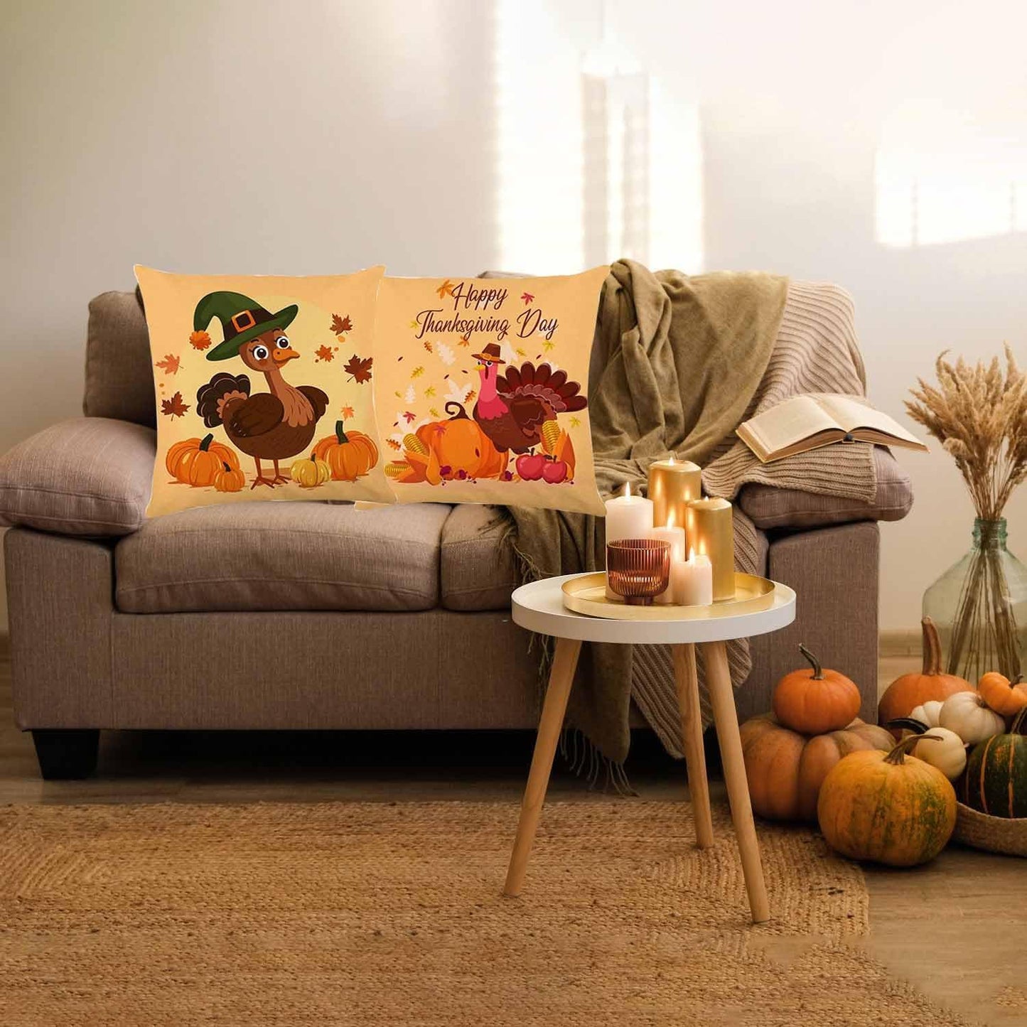 Fall Decorations for Home, Fall Pillow Covers 18X18 Set of 4, Thanksgiving Decorations Autumn Cushion Case for Couch(Fall09)