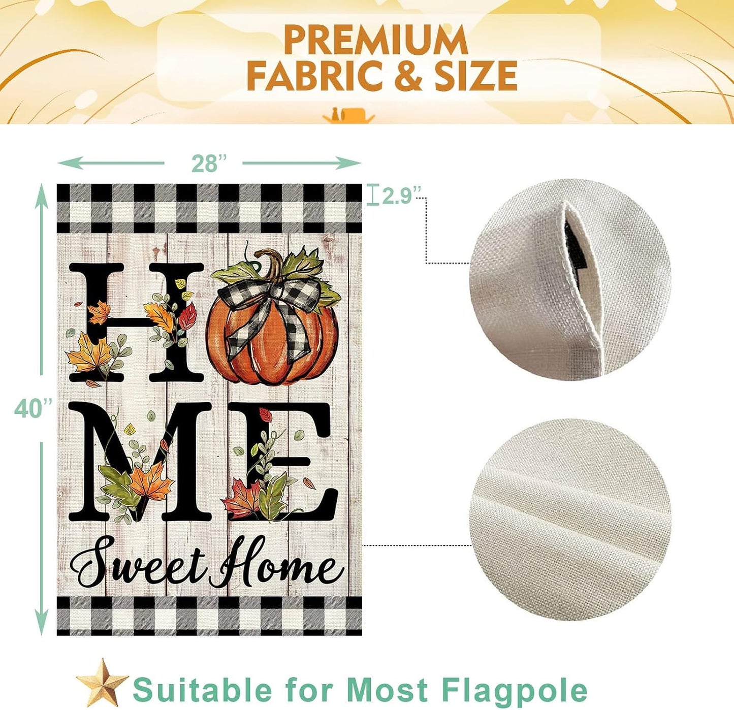 Fall Pumpkin Garden Flag 12.5X18 Inch Double Sided Fall Autumn Thanksgiving Day Home Sweet Home Small Garden Flag Burlap Flag for Yard Lawn Patio Outdoor outside Decor