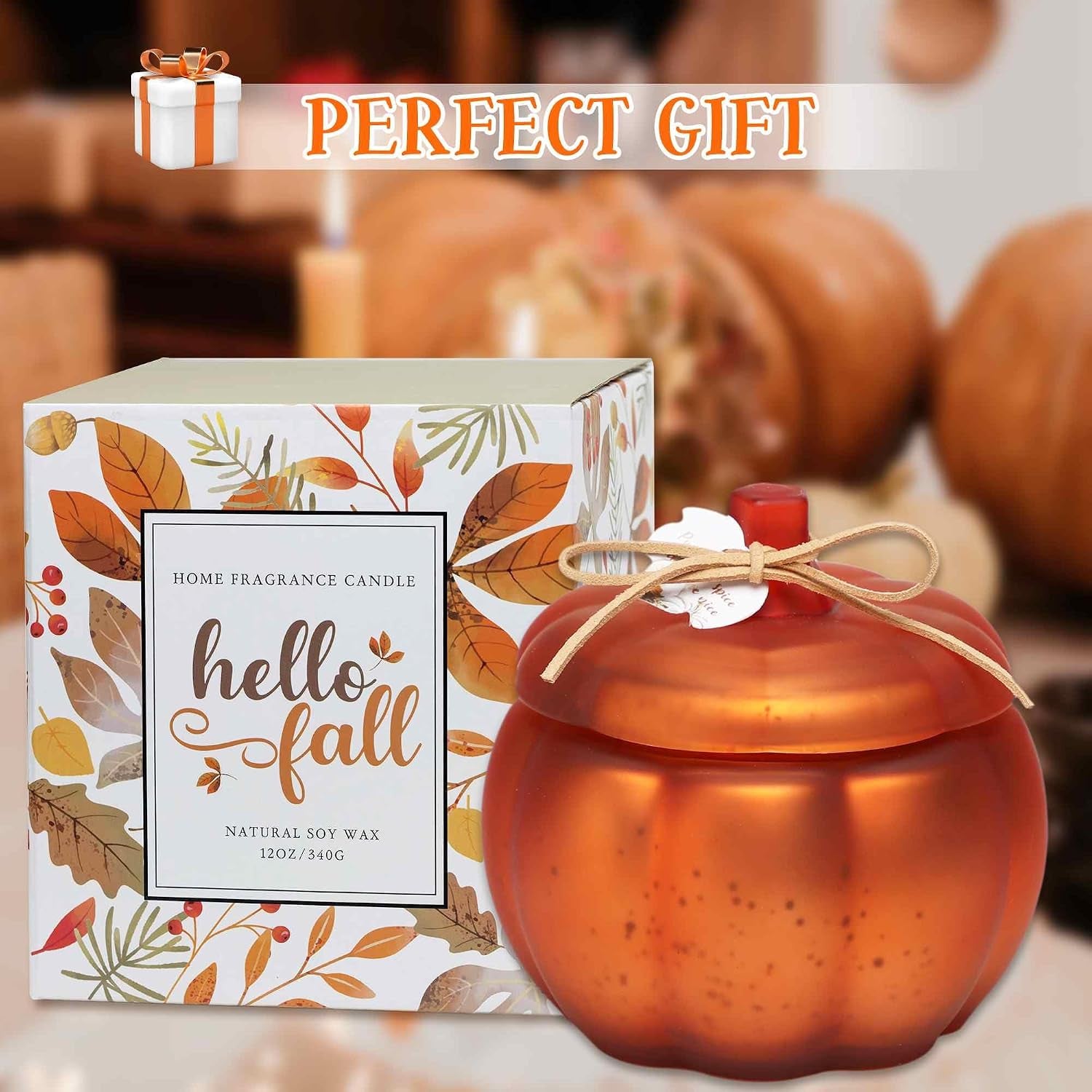 Fall Pumpkins Shaped Candle, 12 Oz Pumpkin Spice Scented Candle