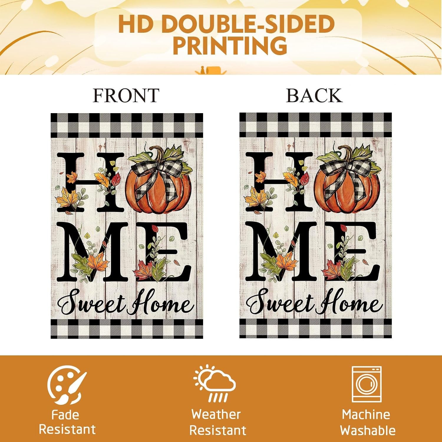 Fall Pumpkin Garden Flag 12.5X18 Inch Double Sided Fall Autumn Thanksgiving Day Home Sweet Home Small Garden Flag Burlap Flag for Yard Lawn Patio Outdoor outside Decor
