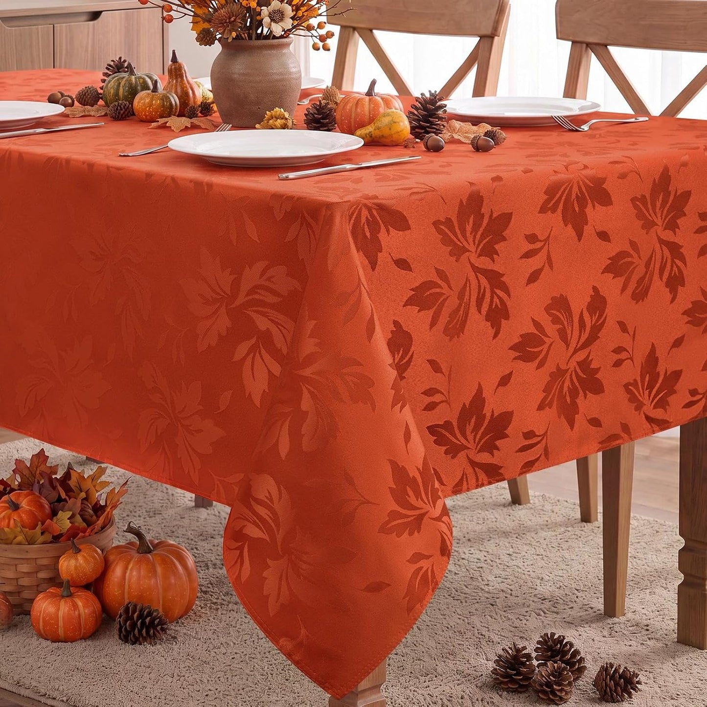 Fall Jacquard Rectangle Tablecloth, Thanksgiving Dining Decor