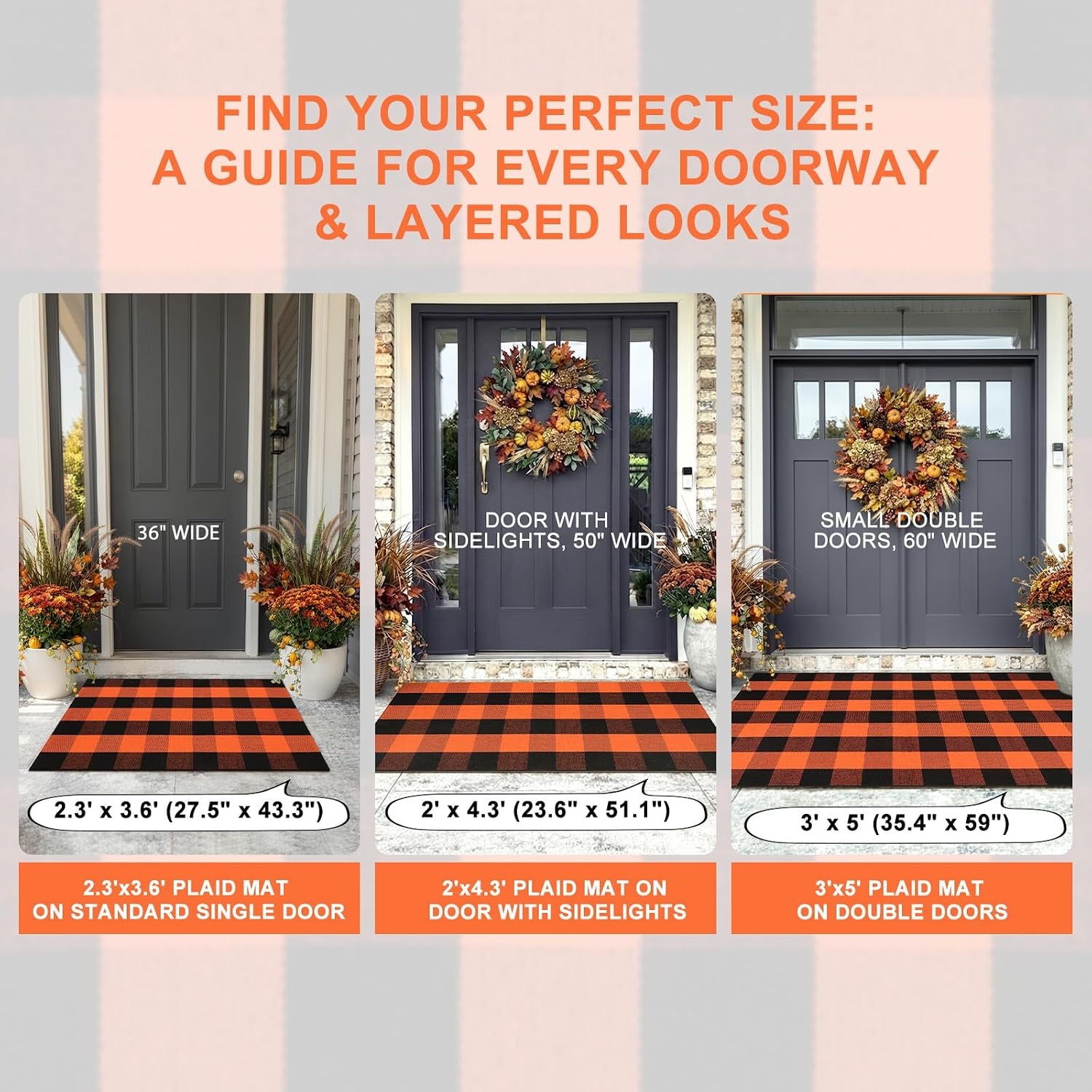 Halloween Buffalo Plaid Outdoor Rug, Fall Decor Front Porch Rug