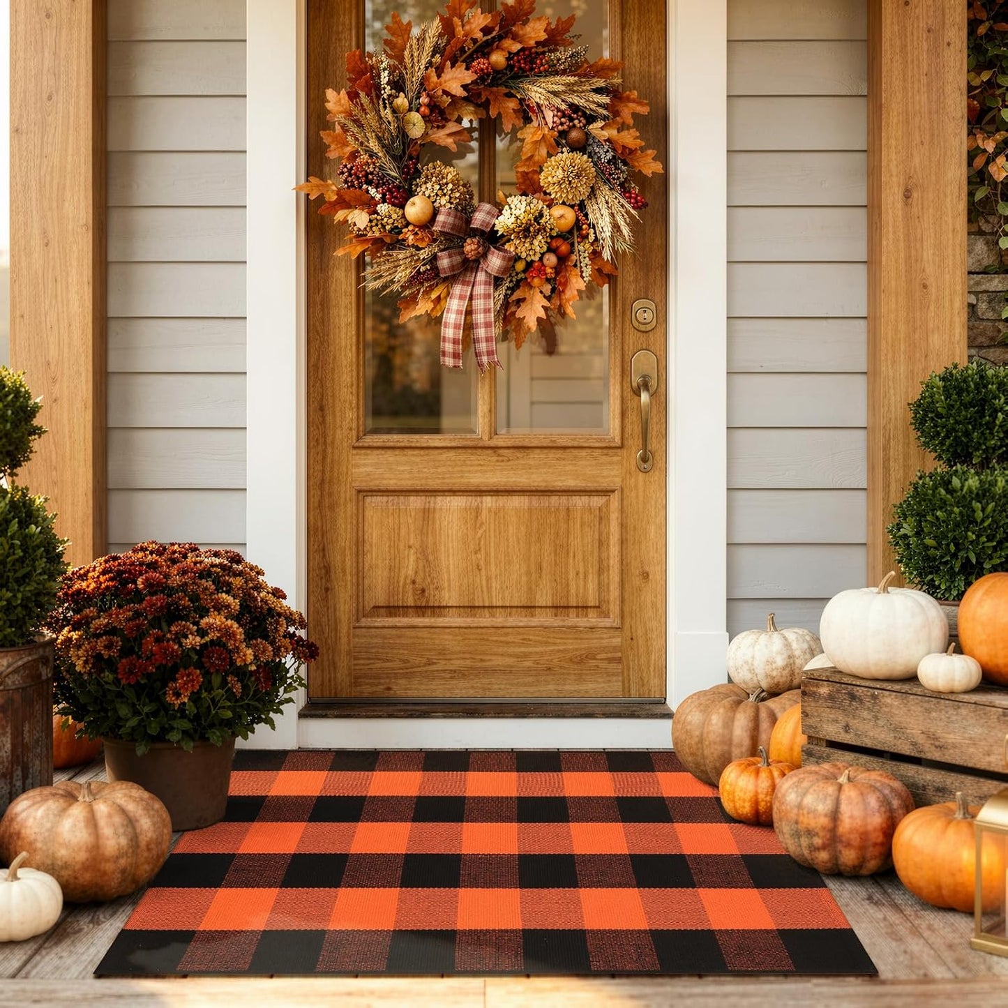 Halloween Buffalo Plaid Outdoor Rug, Fall Decor Front Porch Rug