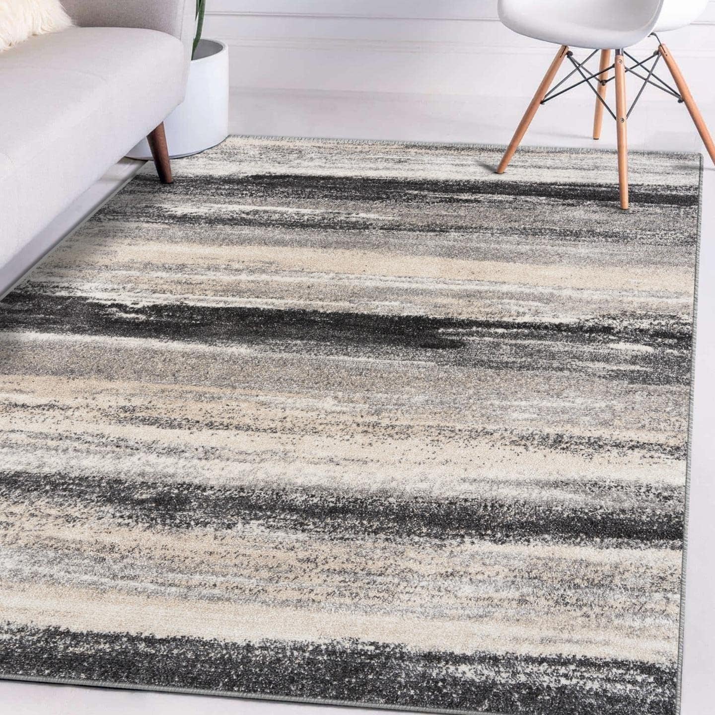 Modern Abstract Area Rug Gray 5X7