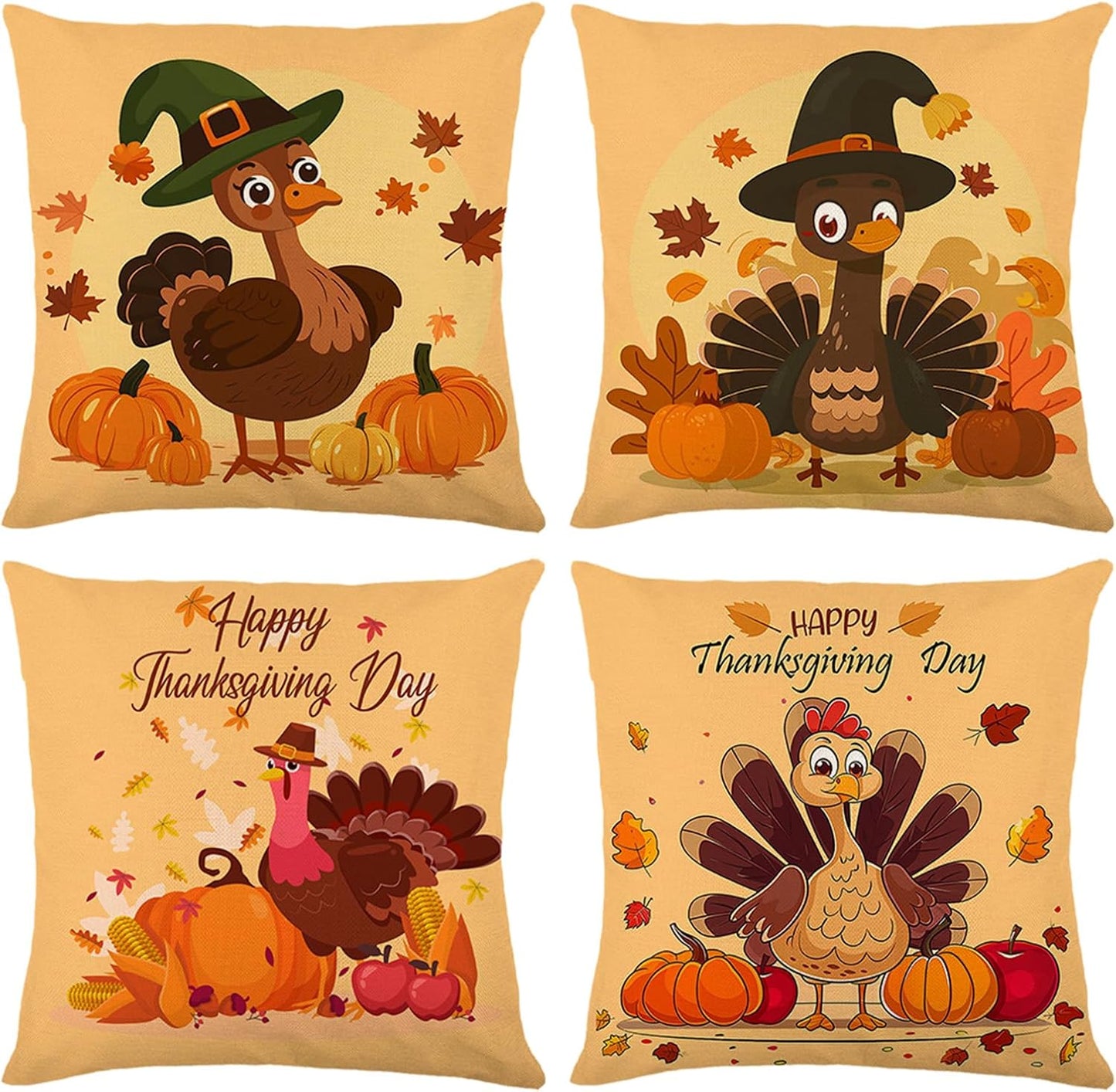 Fall Decorations for Home, Fall Pillow Covers 18X18 Set of 4, Thanksgiving Decorations Autumn Cushion Case for Couch(Fall09)