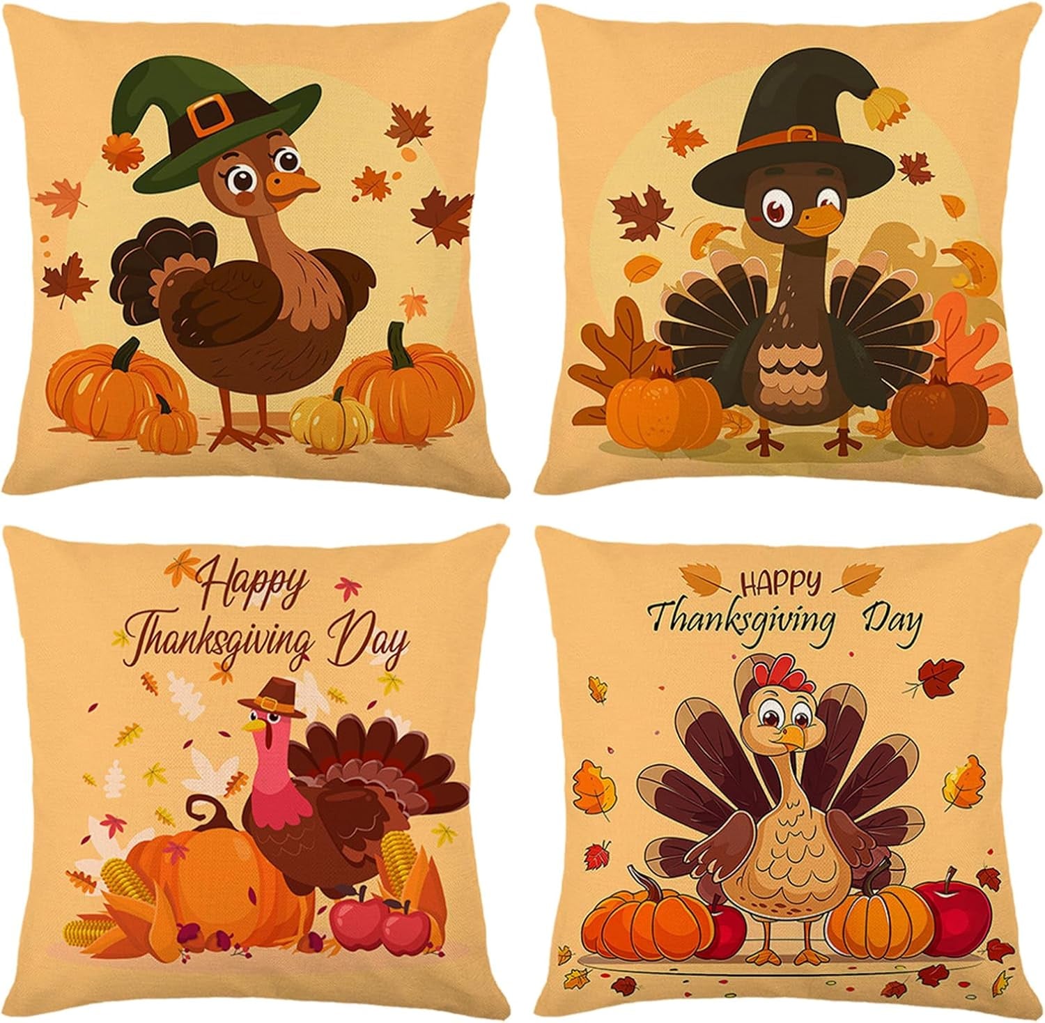 Fall Decorations for Home, Fall Pillow Covers 18X18 Set of 4, Thanksgiving Decorations Autumn Cushion Case for Couch(Fall09)