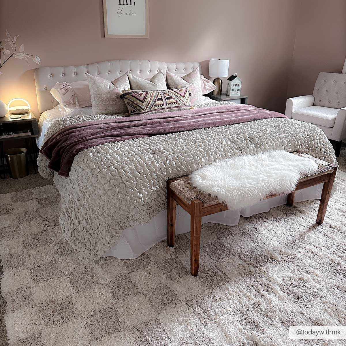 Light Brown Checkered Area Rug