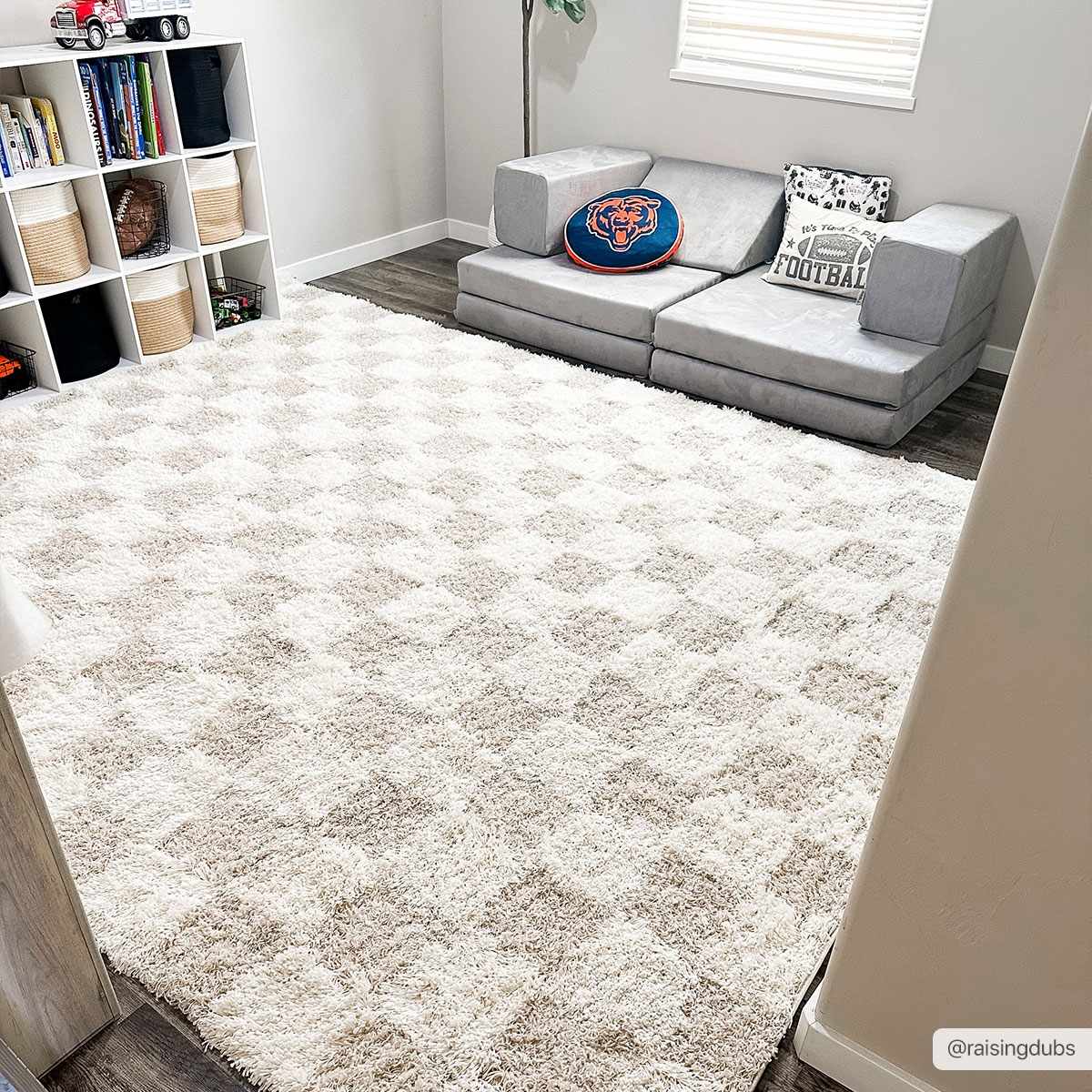 Light Brown Checkered Area Rug