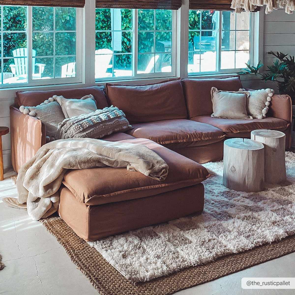 Light Brown Checkered Area Rug