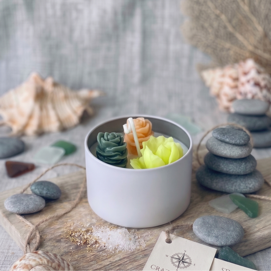 Peach & Yellow Rosette Cactus Candle