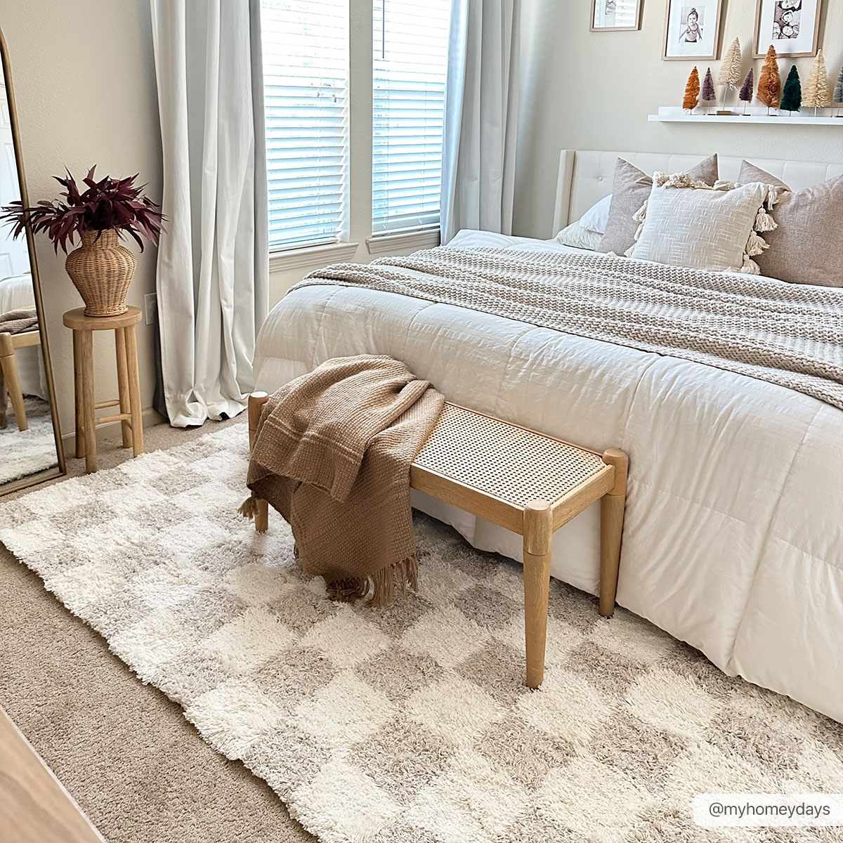 Light Brown Checkered Area Rug