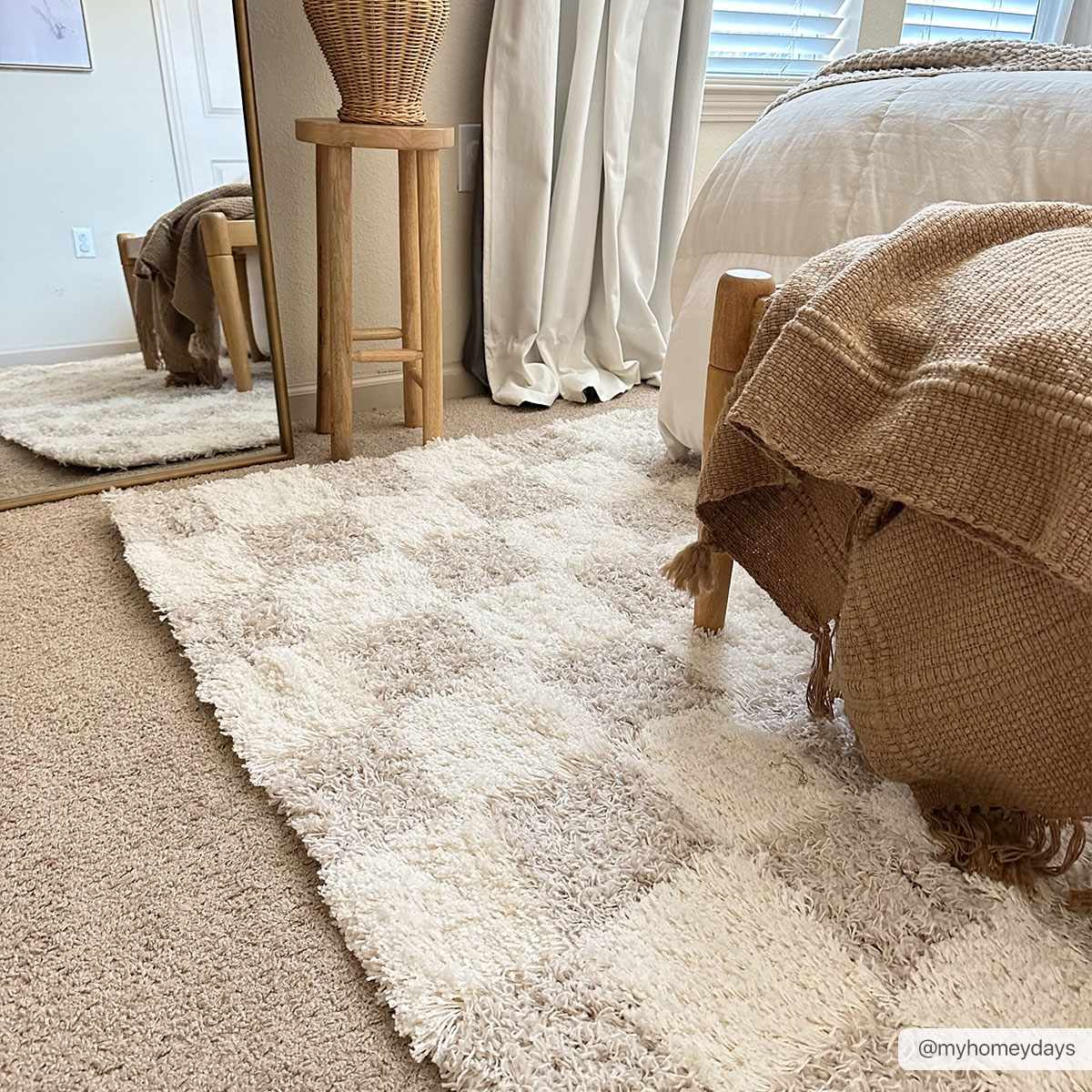 Light Brown Checkered Area Rug
