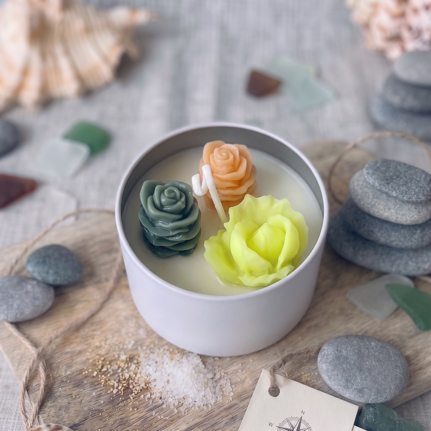 Peach & Yellow Rosette Cactus Candle