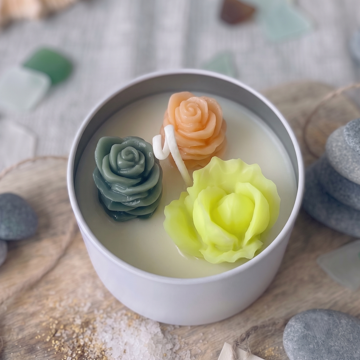 Peach & Yellow Rosette Cactus Candle