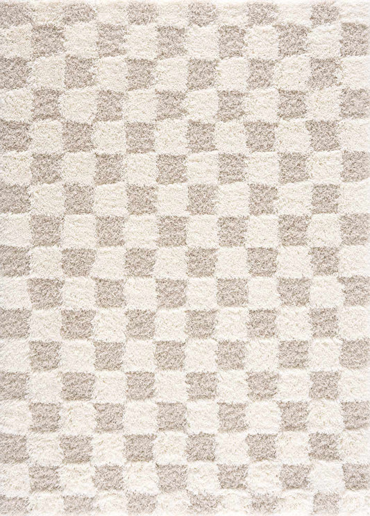 Light Brown Checkered Area Rug