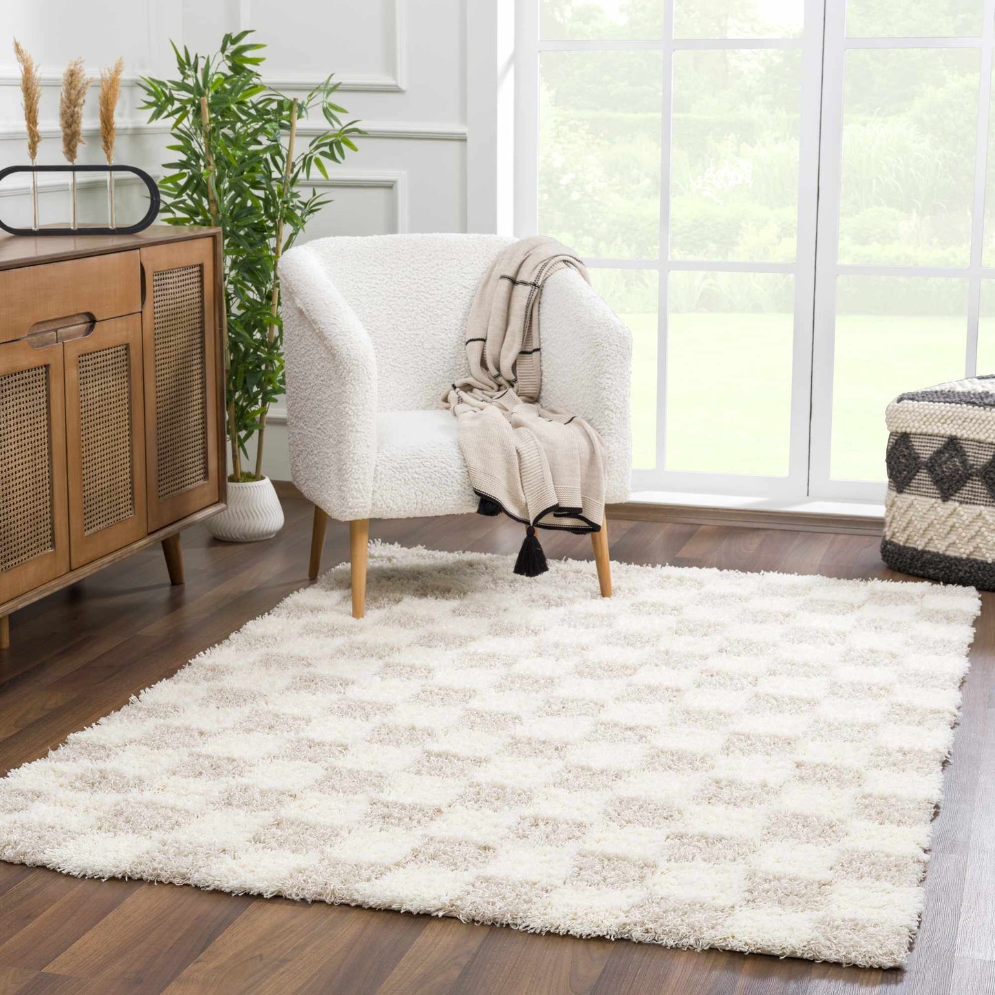 Light Brown Checkered Area Rug