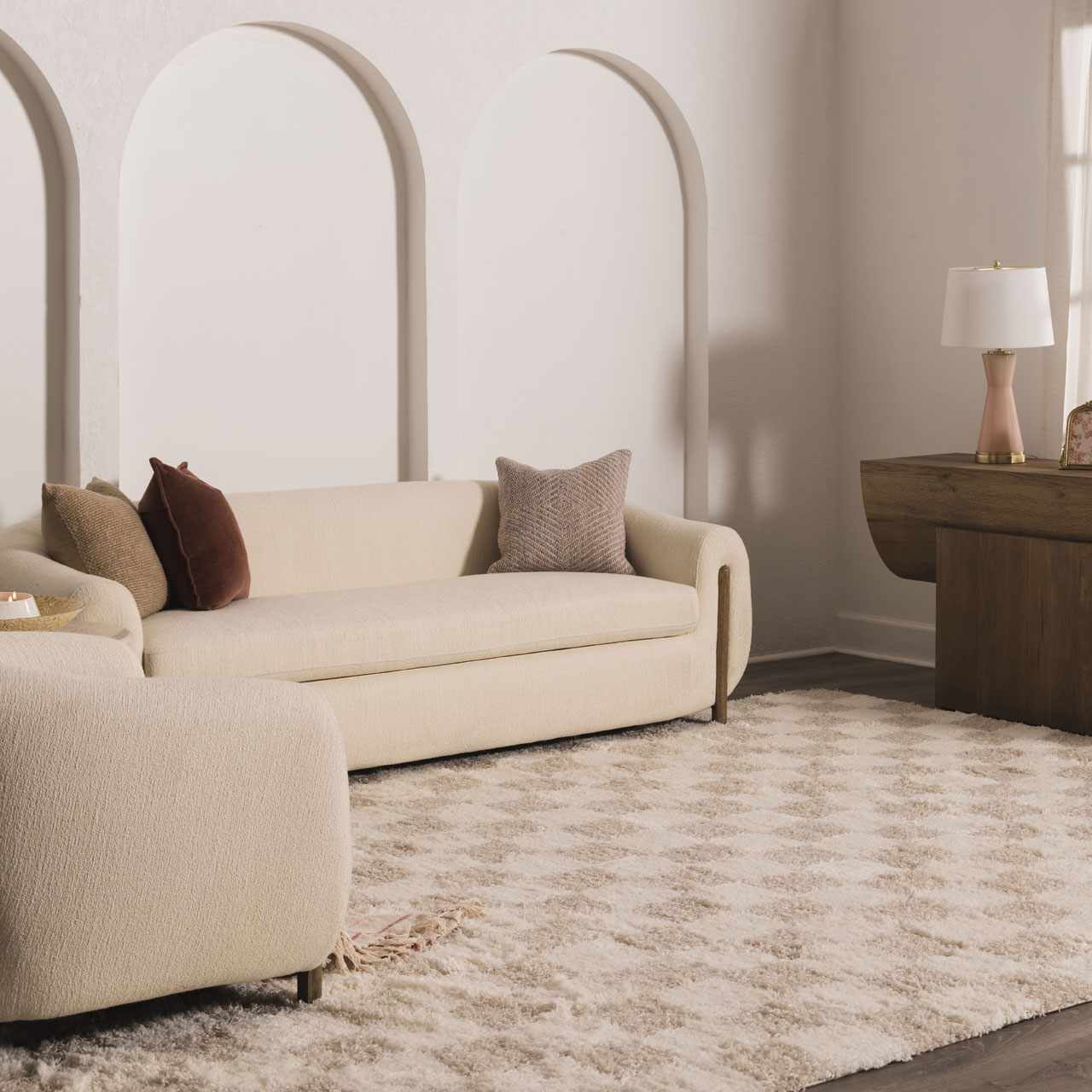 Light Brown Checkered Area Rug