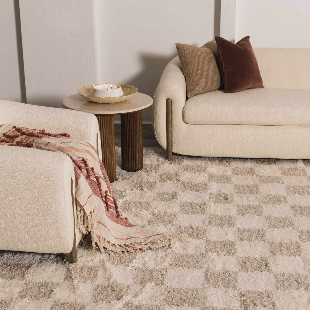 Light Brown Checkered Area Rug