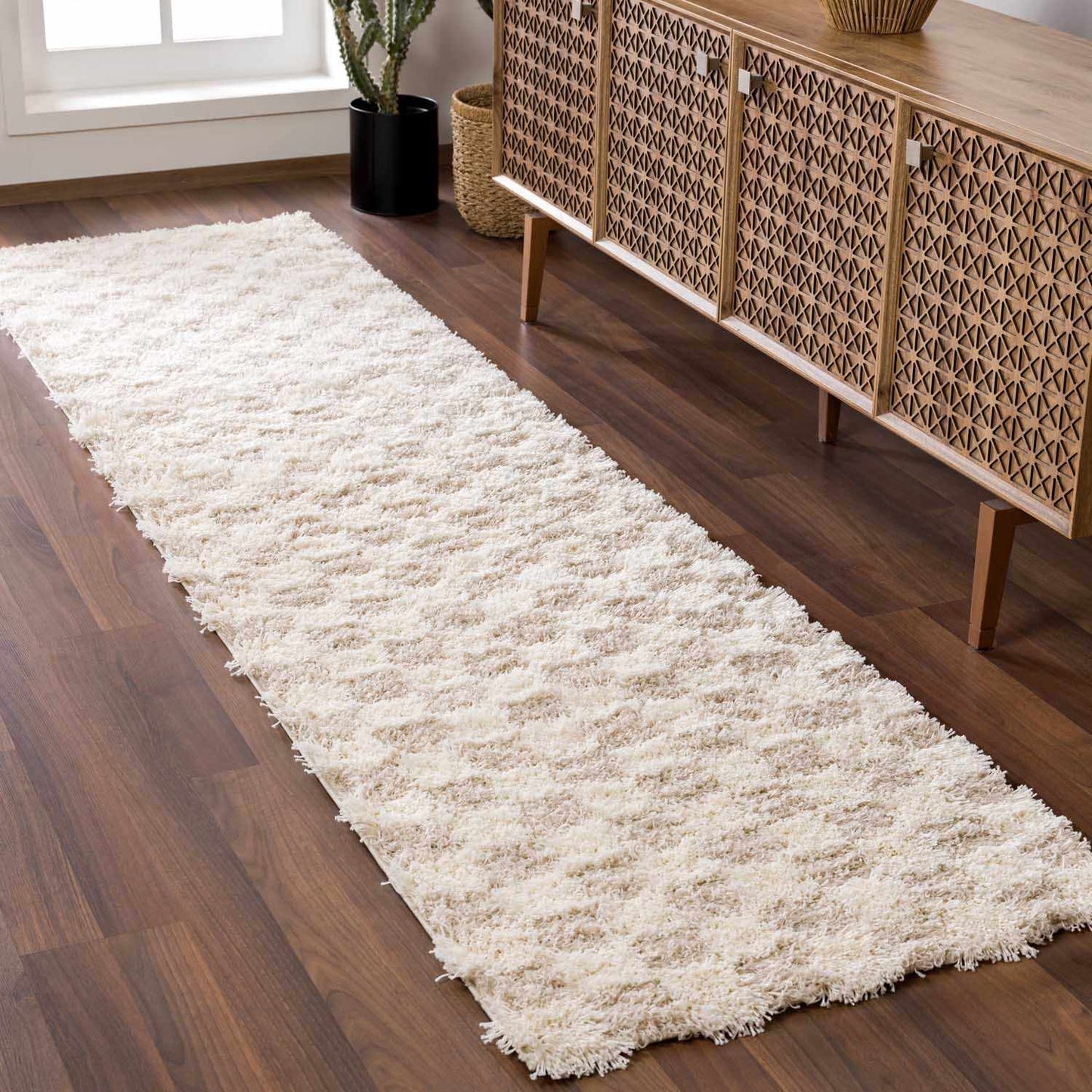 Light Brown Checkered Area Rug