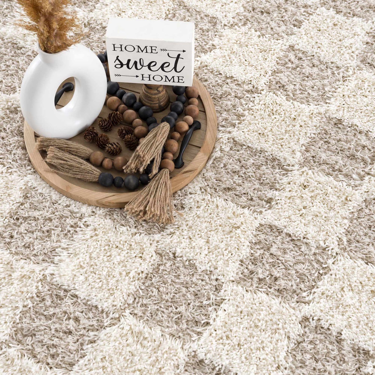 Light Brown Checkered Area Rug