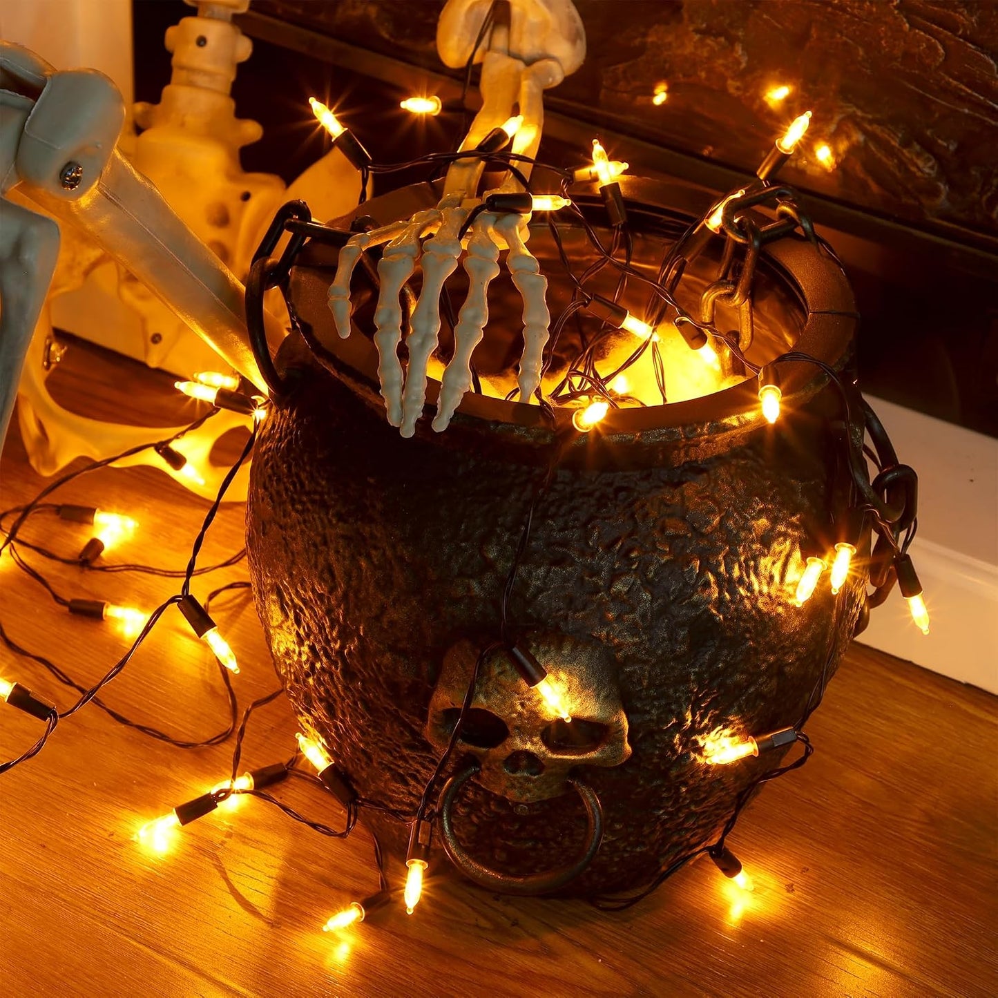 Halloween Lights, 50-Count Black Wire Light Set, Battery Operated Halloween Mini String Light with 8 Modes, 16 Ft Fairy Lights for Halloween Tree Garden Wreath Decorations (2 Pack, Orange)