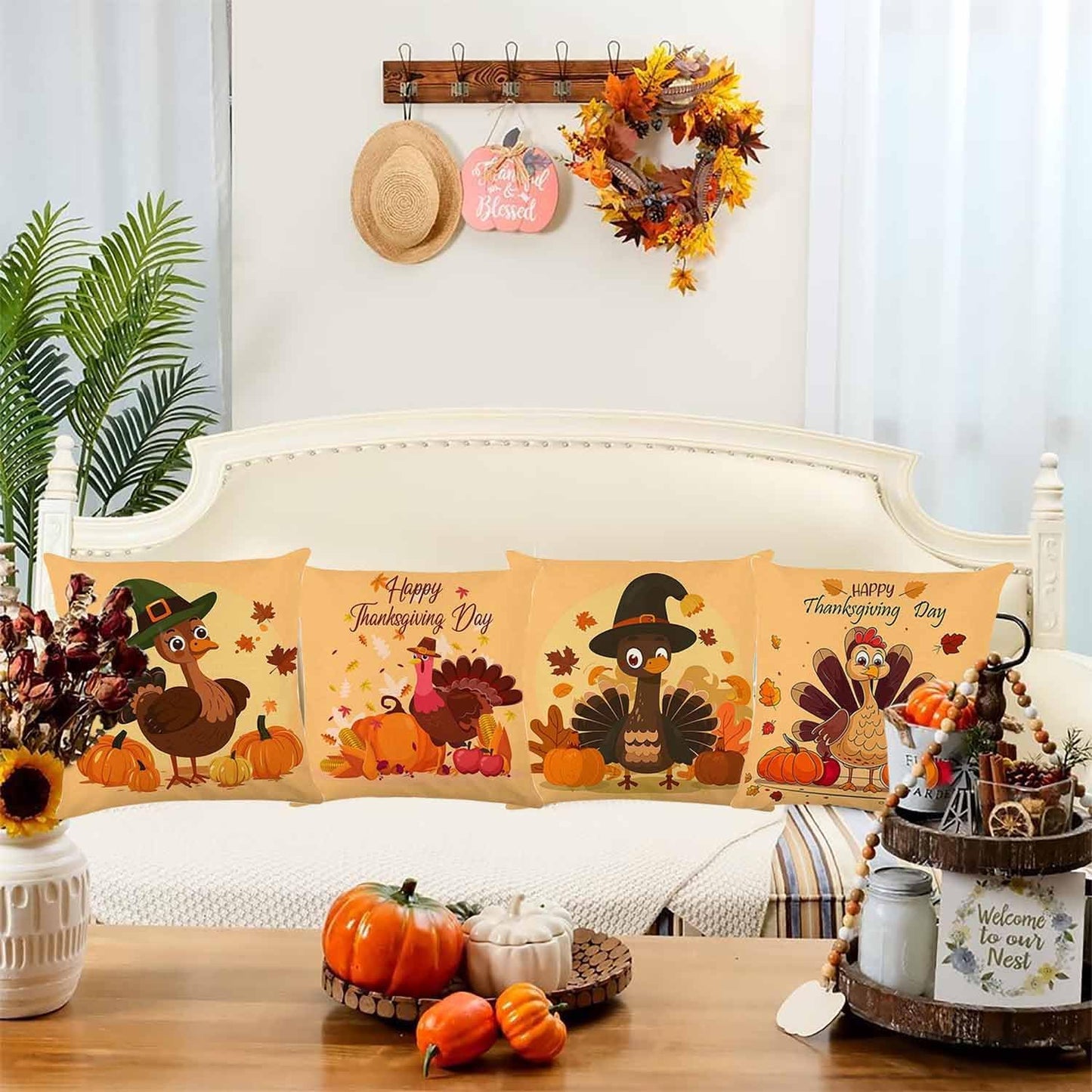 Fall Decorations for Home, Fall Pillow Covers 18X18 Set of 4, Thanksgiving Decorations Autumn Cushion Case for Couch(Fall09)