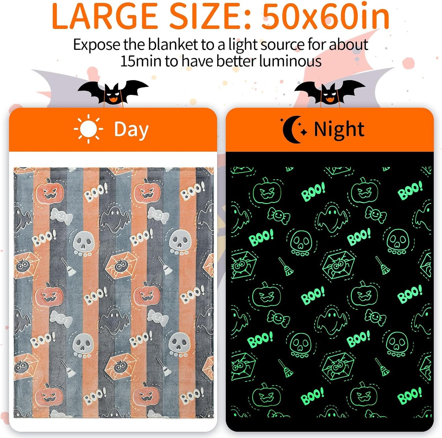 Glow in the Dark Halloween Blanket Gifts for Girls Boys