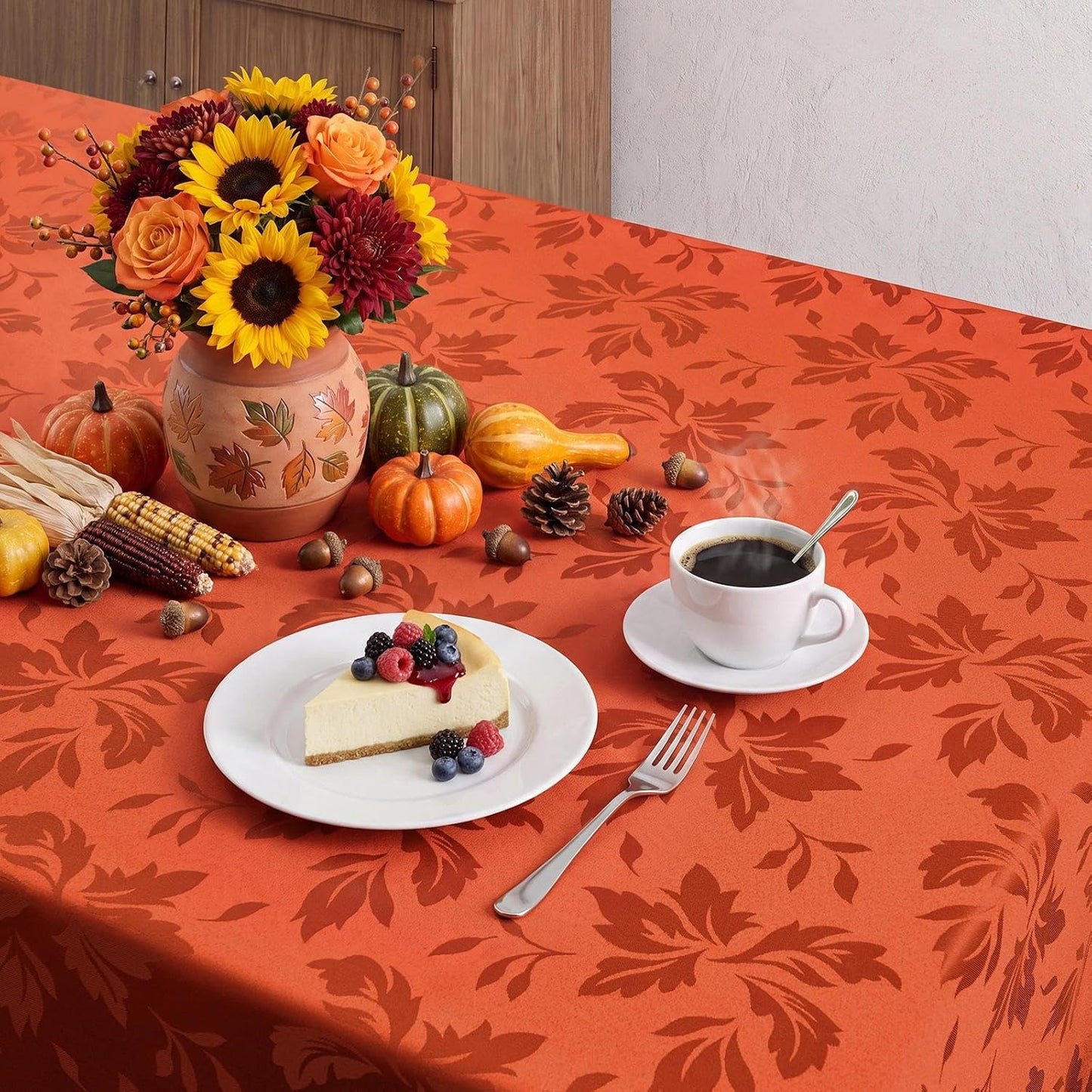 Fall Jacquard Rectangle Tablecloth, Thanksgiving Dining Decor