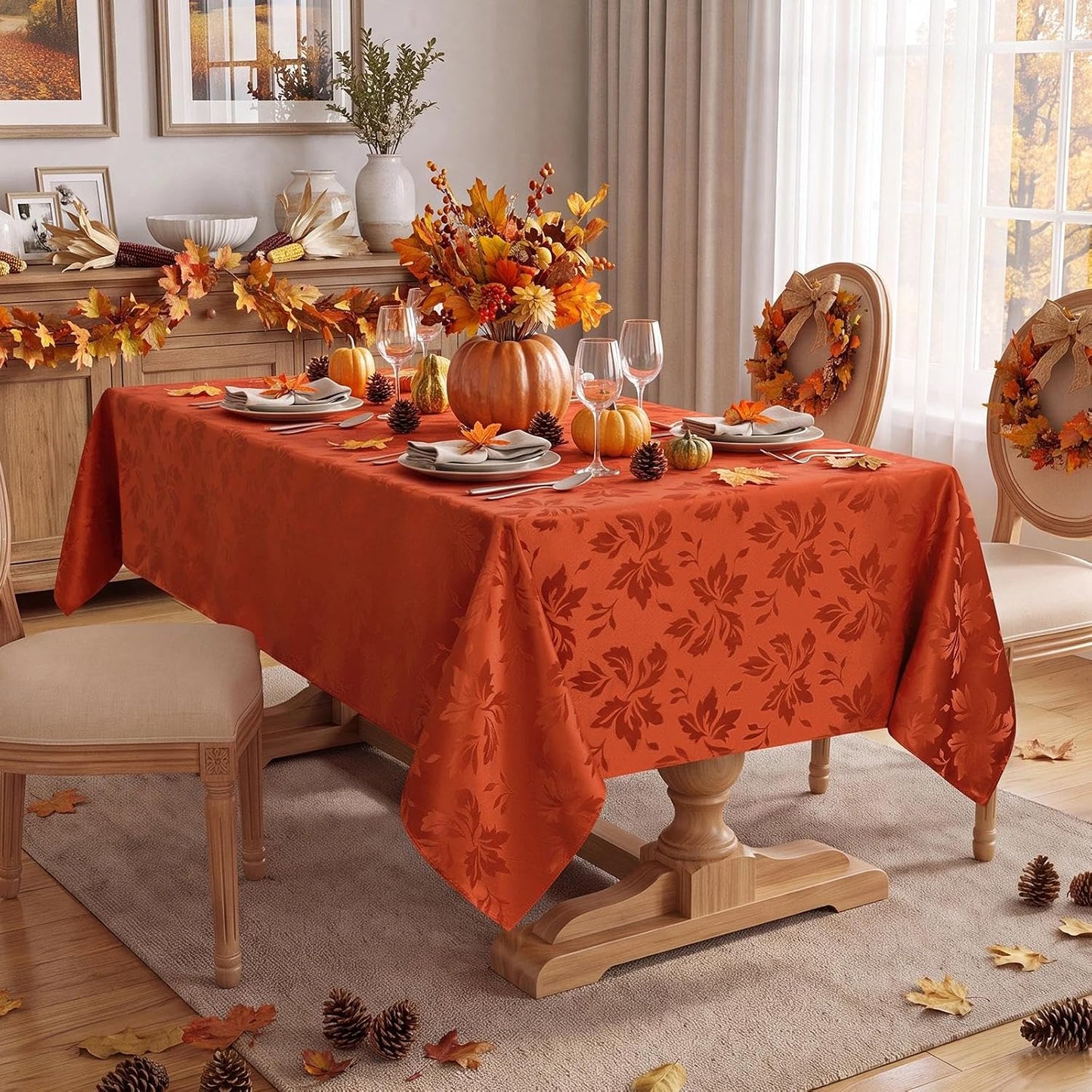 Fall Jacquard Rectangle Tablecloth, Thanksgiving Dining Decor