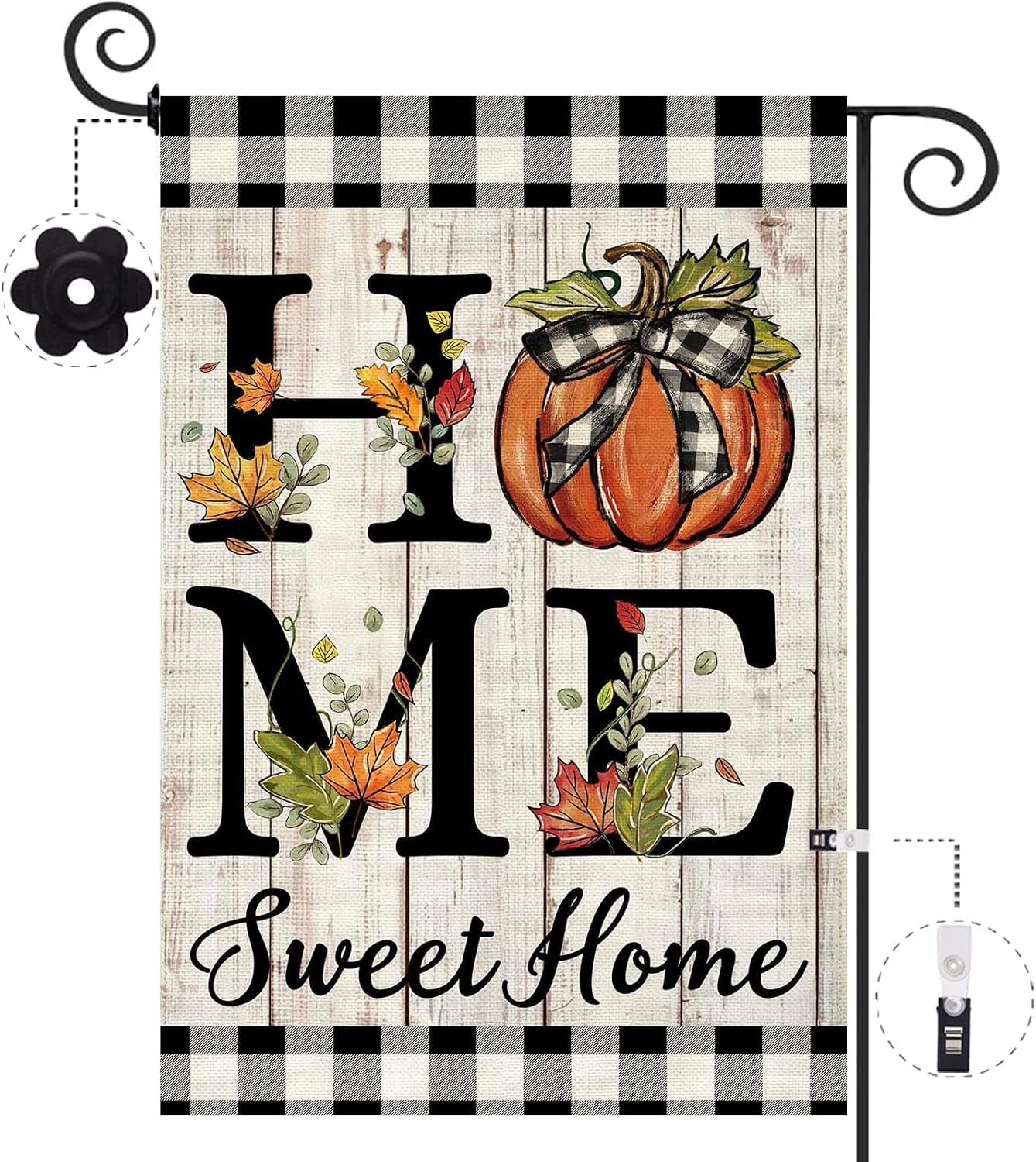 Fall Pumpkin Garden Flag 12.5X18 Inch Double Sided Fall Autumn Thanksgiving Day Home Sweet Home Small Garden Flag Burlap Flag for Yard Lawn Patio Outdoor outside Decor