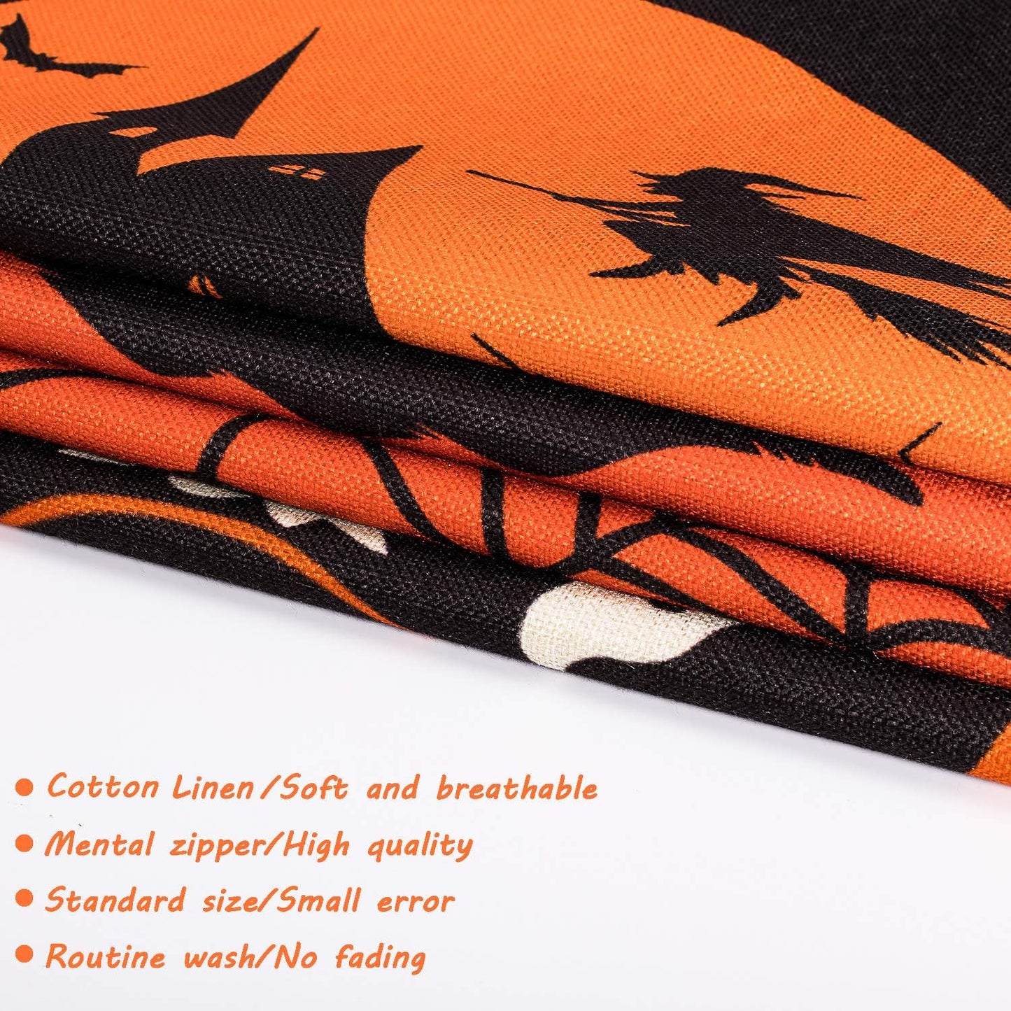 Halloween Pillow Case Large Orange and Black Pillow Cover 20" X 20" Happy Halloween Spider Ghost Pumpkin Linen Sofa Bed Throw Cushion Cover Decoration for Home Office, 4Pcs