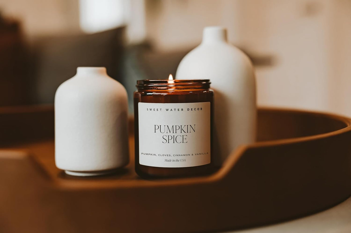 Pumpkin Spice Candle, 9Oz Amber Glass Jar, Fall