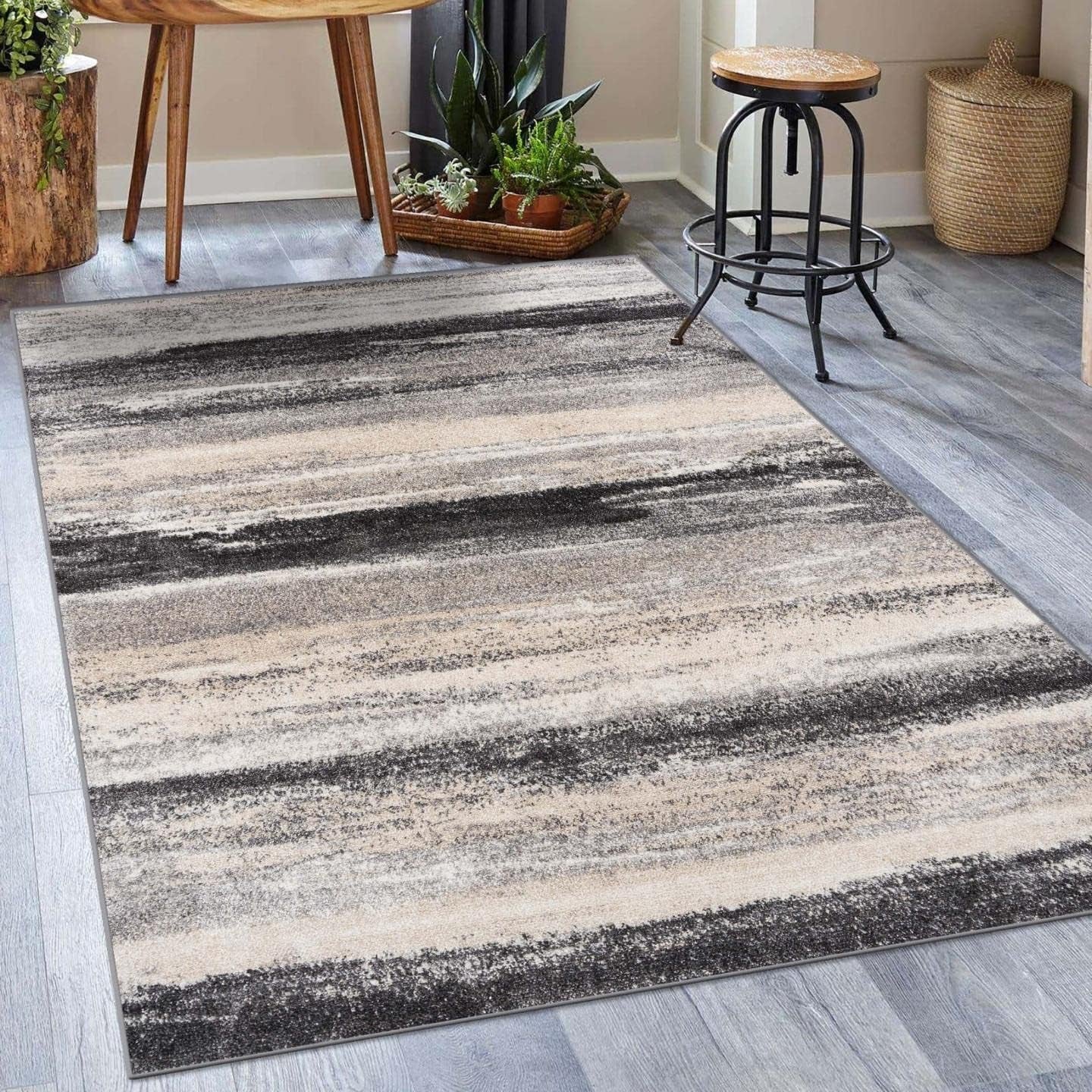 Modern Abstract Area Rug Gray 5X7
