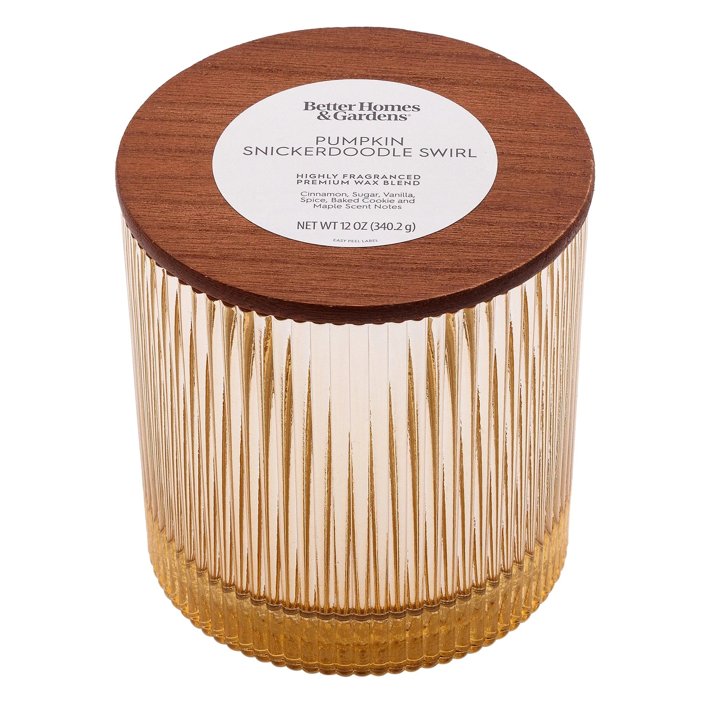 Pumpkin Snickerdoodle Swirl Scented 2-Wick Ribbed Mercury Glass Jar Candle with Wooden Lid, 12 Oz