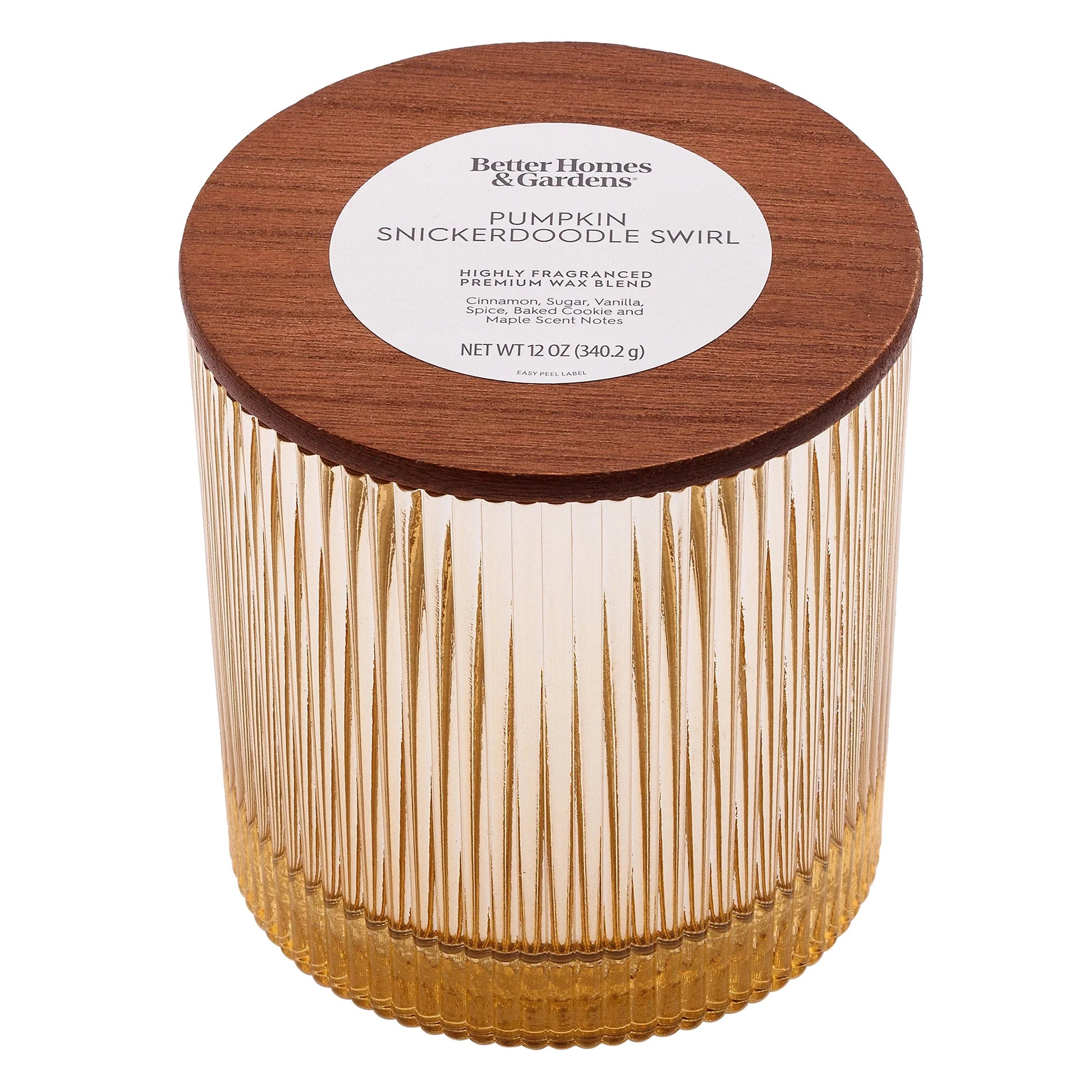 Pumpkin Snickerdoodle Swirl Scented 2-Wick Ribbed Mercury Glass Jar Candle with Wooden Lid, 12 Oz