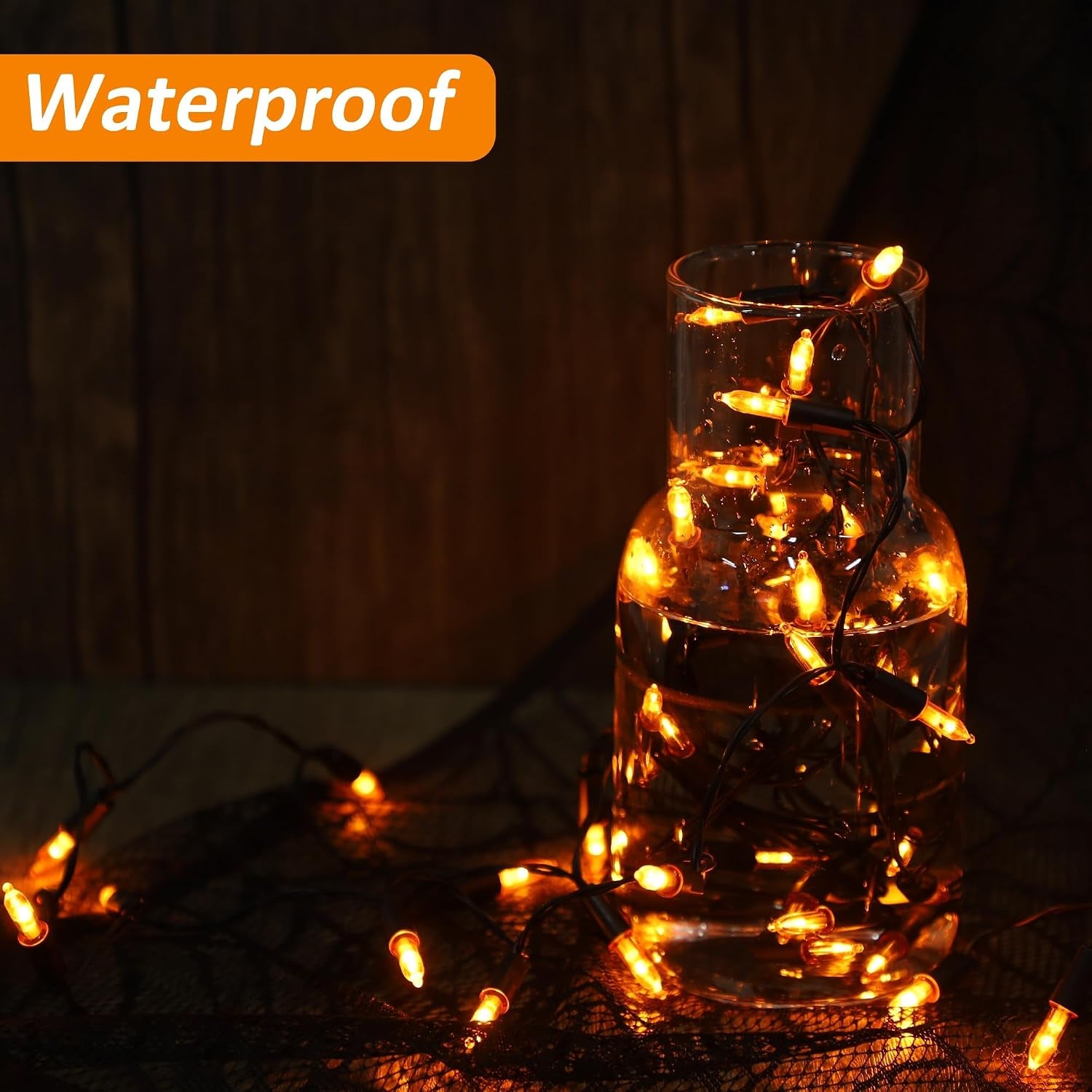 Halloween Lights, 50-Count Black Wire Light Set, Battery Operated Halloween Mini String Light with 8 Modes, 16 Ft Fairy Lights for Halloween Tree Garden Wreath Decorations (2 Pack, Orange)