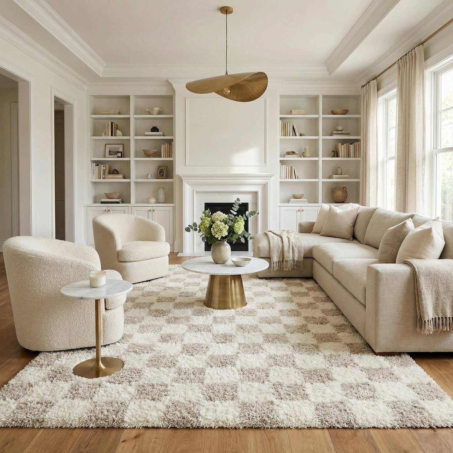 Light Brown Checkered Area Rug